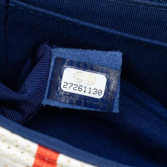 Pre Loved chanel Striped Woven Shoulder Bag Women White Crossbody Bags - Picture 6 of 7